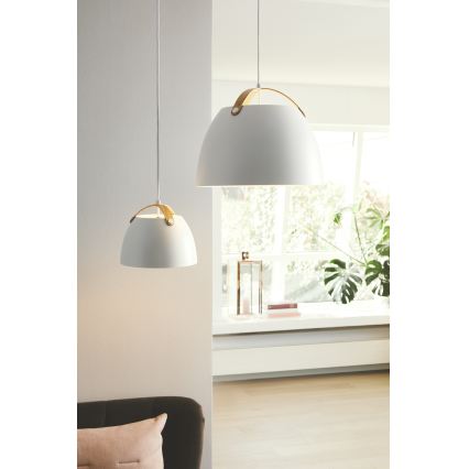 Halo Design 734870 - Pendel på ledning OSLO 1xE27/40W/230V Ø 40 cm hvid/eg