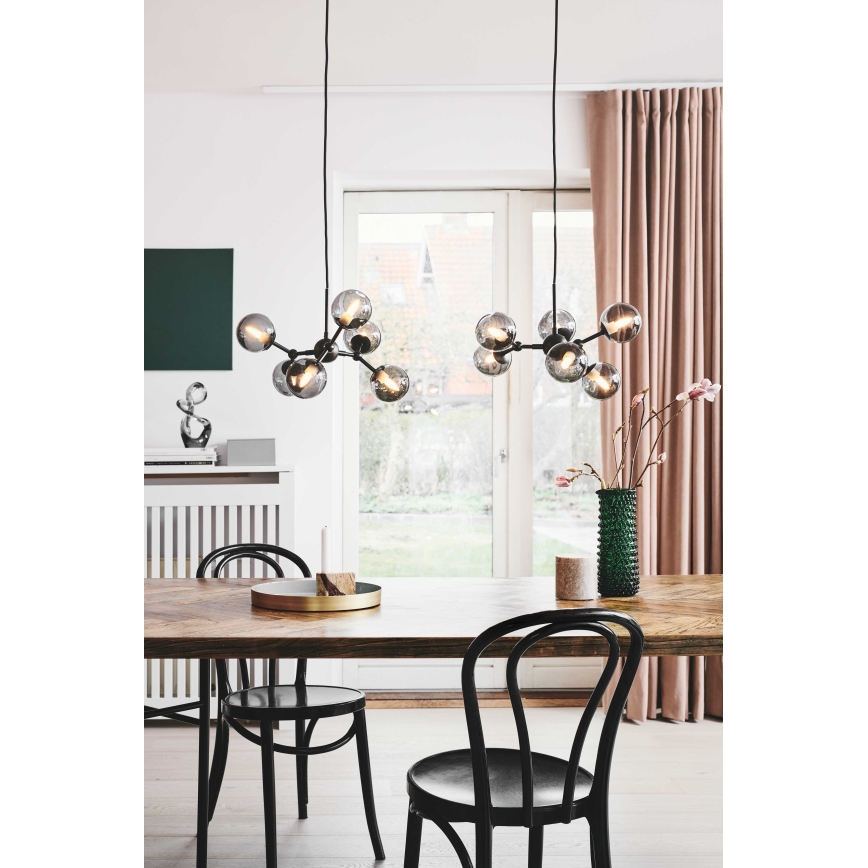 Halo Design 736553 - Pendel med wire ATOM 6xG9/28W/230V Ø 45 cm sort/røgfarvet
