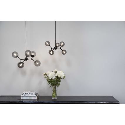 Halo Design 736553 - Pendel med wire ATOM 6xG9/28W/230V Ø 45 cm sort/røgfarvet
