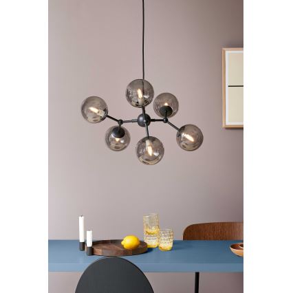 Halo Design 738823 - Pendel på wire ATOM 6xG9/28W/230V Ø 57 cm sort/røget sort