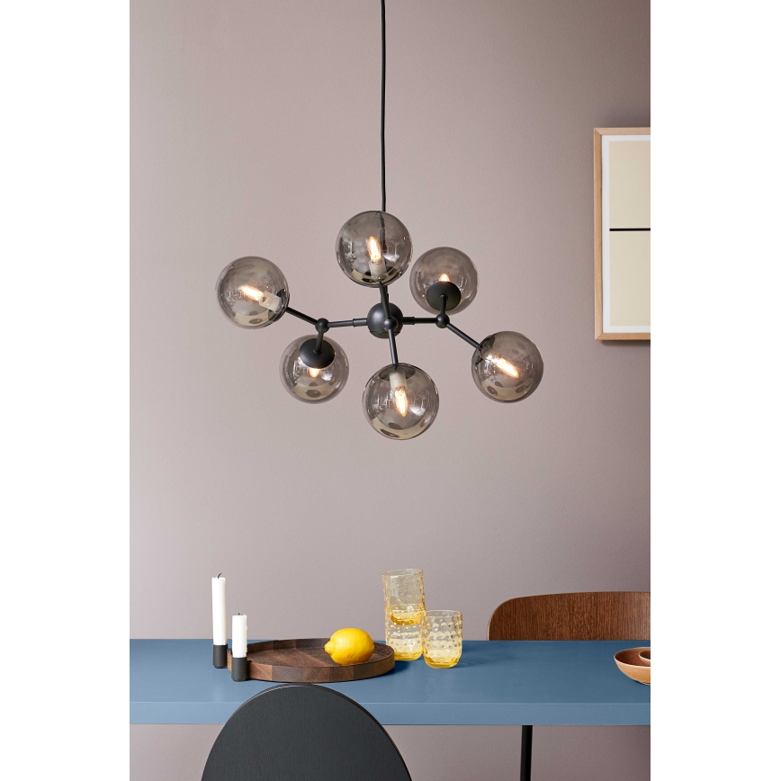 Halo Design 738823 - Pendel på wire ATOM 6xG9/28W/230V Ø 57 cm sort/røget sort