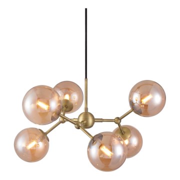 Halo Design 738830 - Lysekrone på kabel ATOM 6xG9/28W/230V Ø 57 cm messing/røget beige