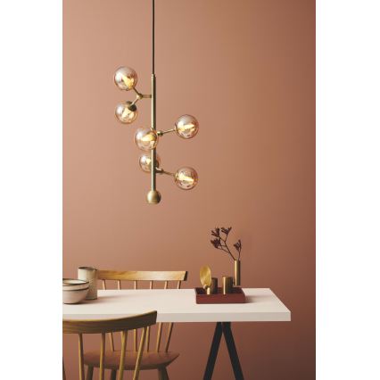 Halo Design 738861 - Pendel på wire ATOM 6xG9/28W/230V Ø 30 cm messing/røgfarvet beige