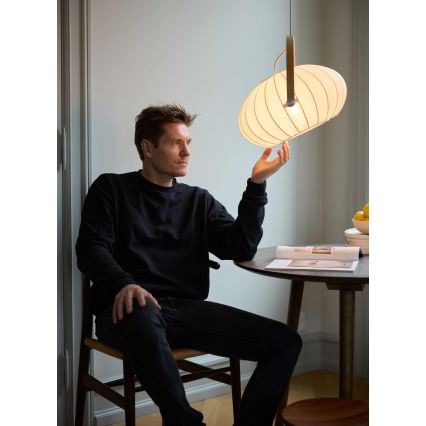 Halo Design 746347 - Pendel på ledning DC 1xE27/40W/230V Ø 40 cm hvid/eg