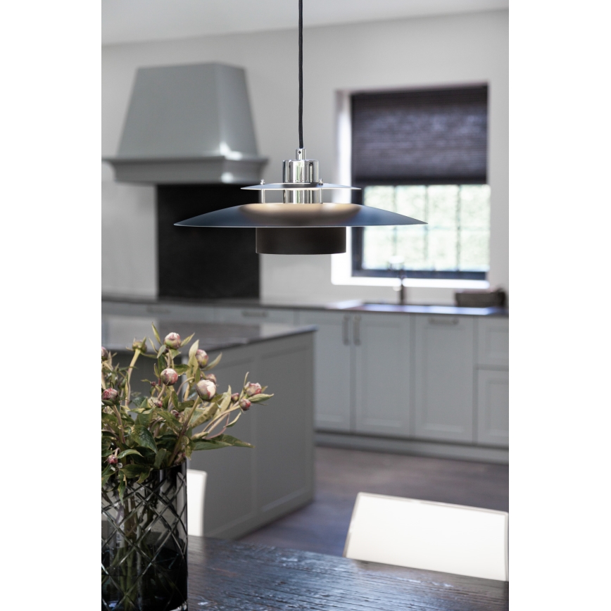 Halo Design 990259 - Pendel på ledning SORUP 1xE27/40W/230V Ø 40 cm sort/blank krom