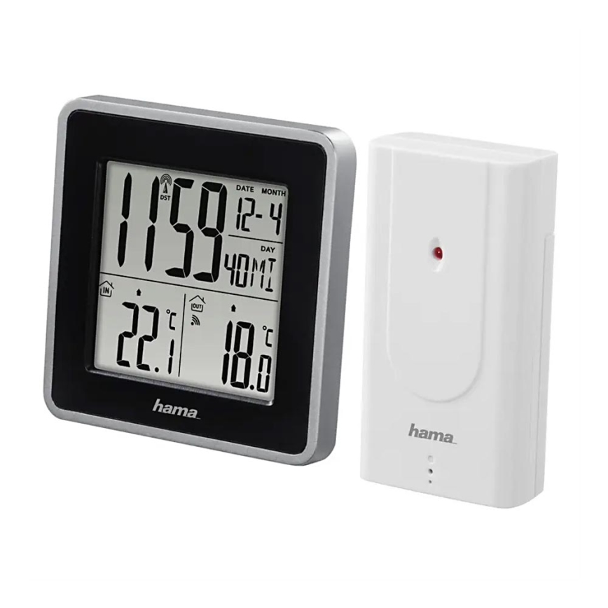 Hama - Vejrstation med LCD-display og vækkeur 2xAA + 2xAA sort/grå