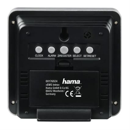 Hama - Vejrstation med LCD-display og vækkeur 2xAA + 2xAA sort/grå
