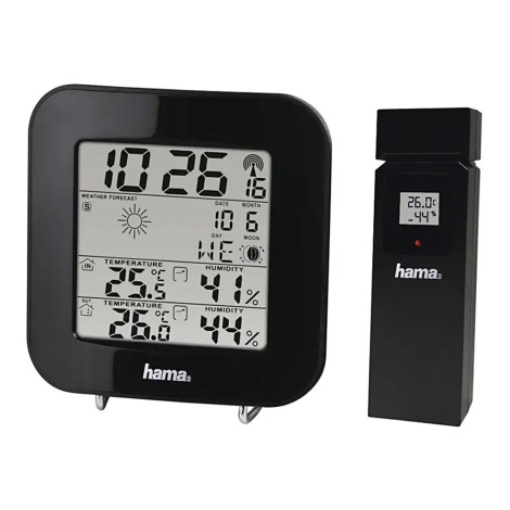 Hama - Vejrstation med LCD-display og  vækkeur 2xAA sort