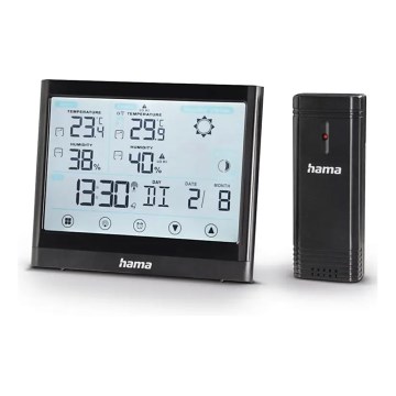 Hama - Vejrstation med LCD-display og  vækkeur 3xAAA sort