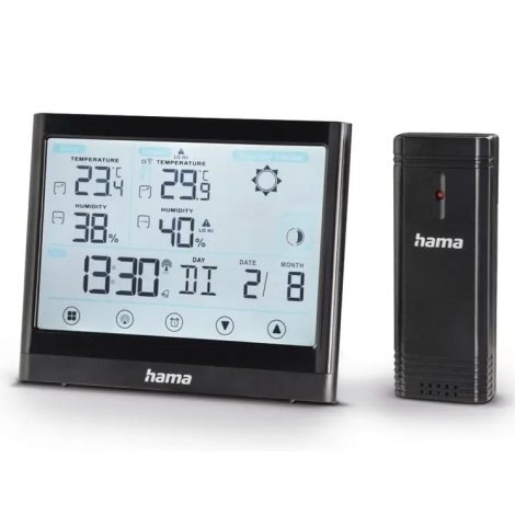 Hama - Vejrstation med touch-funktion LCD display og vækkeur 3xAAA sort