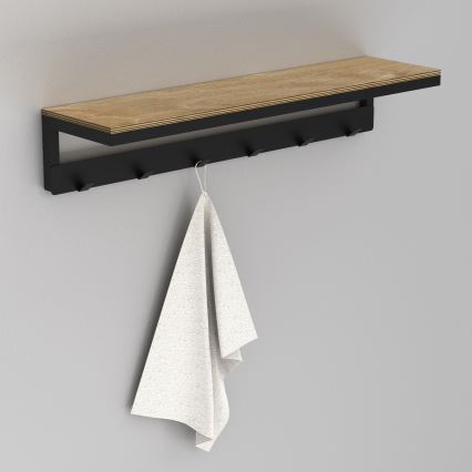 Håndklædeholder med hylde 10x60 cm sort