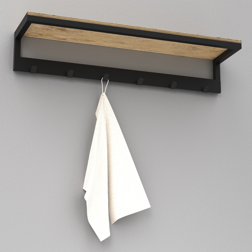 Håndklædeholder med hylde 10x60 cm sort