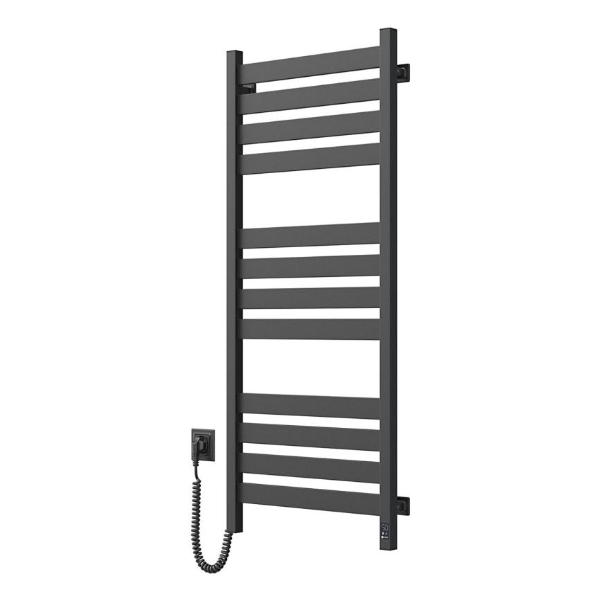 Håndklædetørrer (stigeradiator) med termostat LARGO 541W/230V 120,6 cm IP44, sort, venstrevendt, firkantet