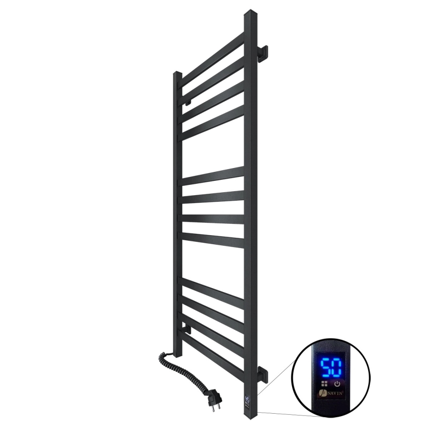 Badeværelseshåndklædetørrer med termostat AVANGARD 459 W/230 V 120,6 cm IP44, sort, venstrevendt, kantet