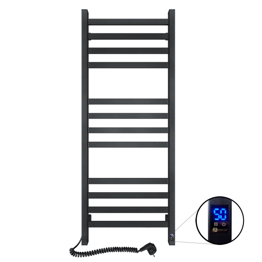 Badeværelseshåndklædetørrer med termostat AVANGARD 459 W/230 V 120,6 cm IP44, sort, venstrevendt, kantet