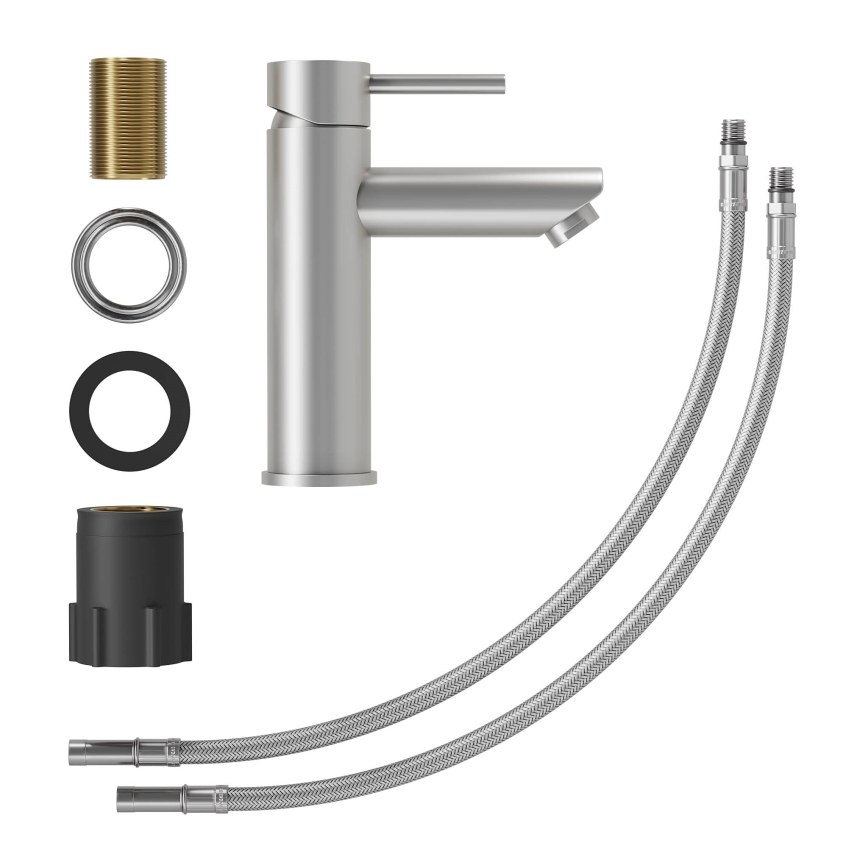 Håndvaskarmatur RINGSTED 17,8 cm børstet rustfrit stål