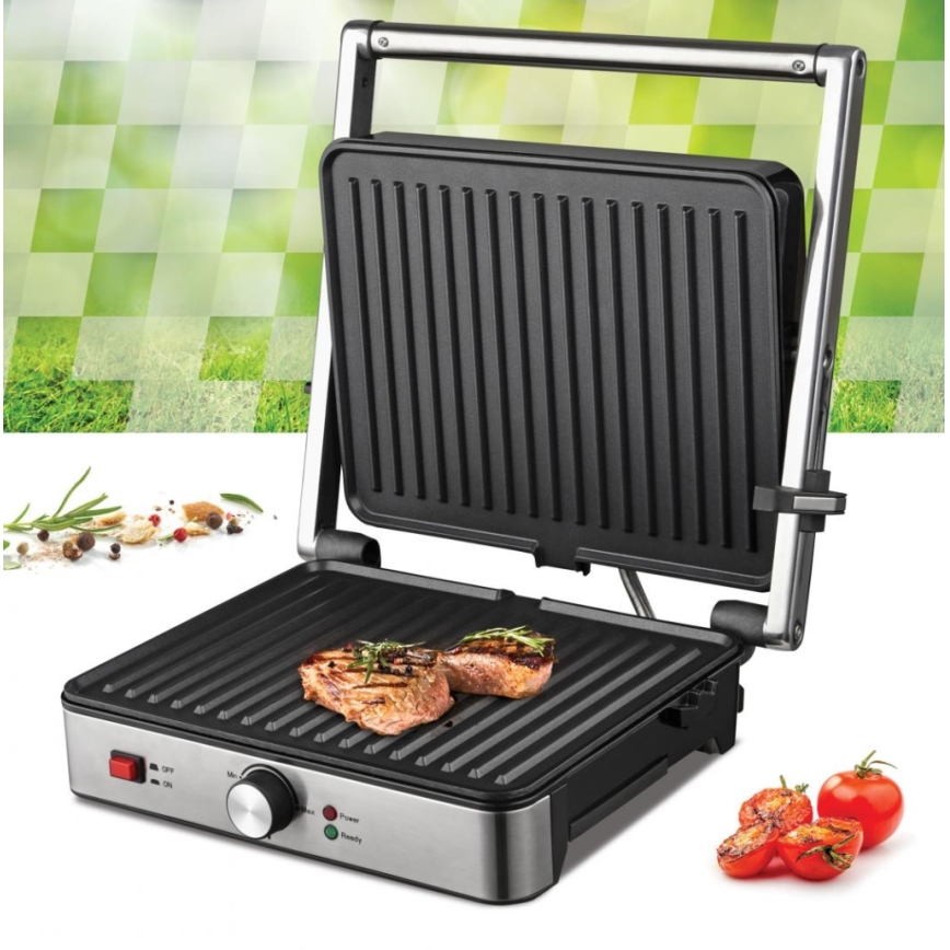 Heinner HEG-K2000SS - Kontaktgrill 2000W/230V mat krom/sort