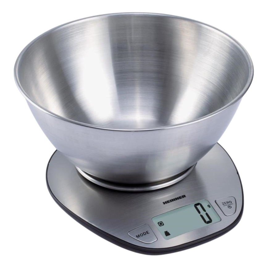 Heinner HKS-5SS - Digital køkkenvægt med skål, 2x AAA, rustfrit stål