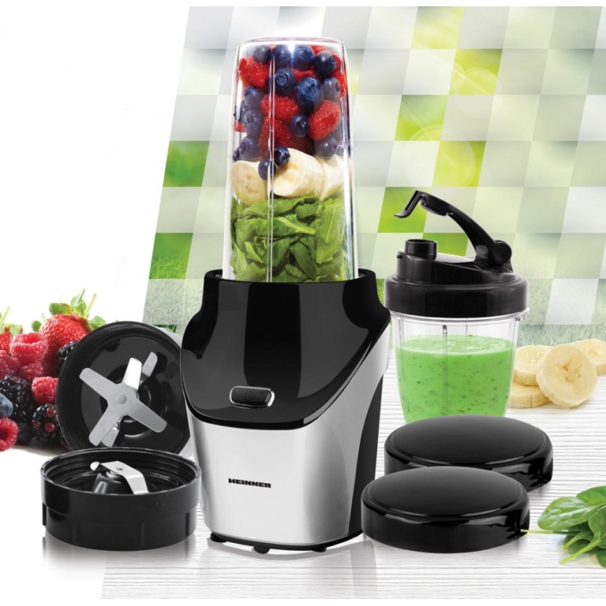 Heinner HSB-T1000SS - Smoothie Nutri-blender 1000W/230V mat krom/sort