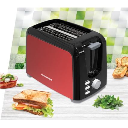 Heinner HTP-700BKRD - Brødrister med 2 åbninger 700 W/230 V rød/mat krom