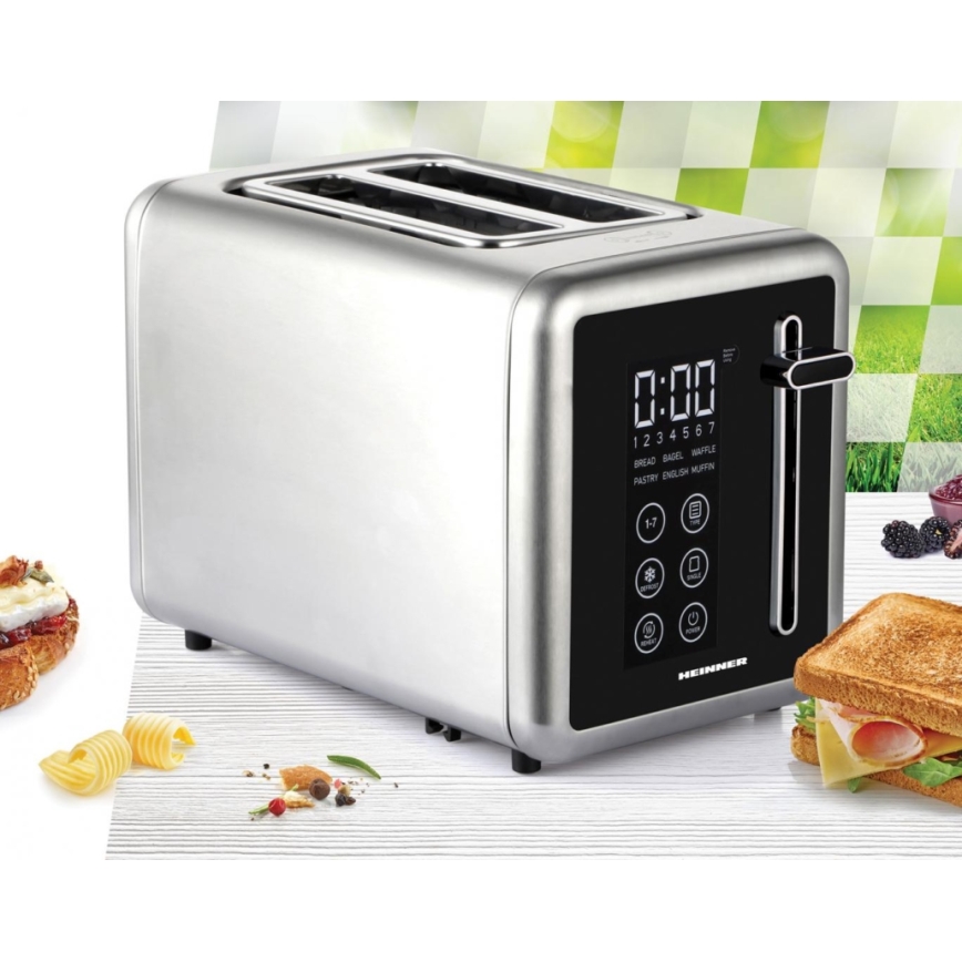 Heinner HTP-DD900BKSS - Digital brødrister 900 W/230 V i rustfrit stål
