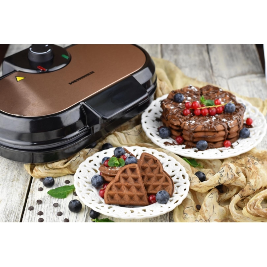 Heinner HWF-1000CR - Vaffeljern 1000W/230V sort/rosaguld