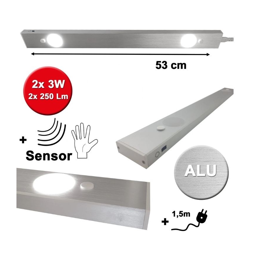HiLite - LED underskabslampe med sensor BERN 2xLED/3W/230V 4000K