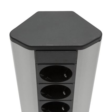 Hjørne stikkolonne 4x230V + 2xUSB-A sort/sølv