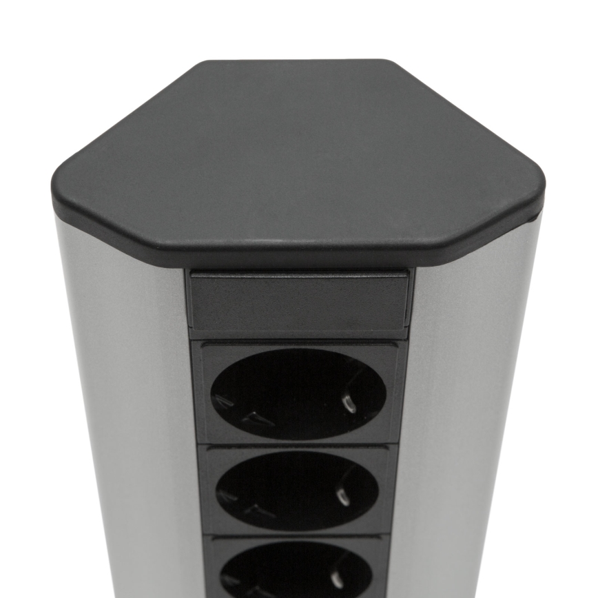 Hjørne stikkolonne 4x230V + 2xUSB-A sort/sølv