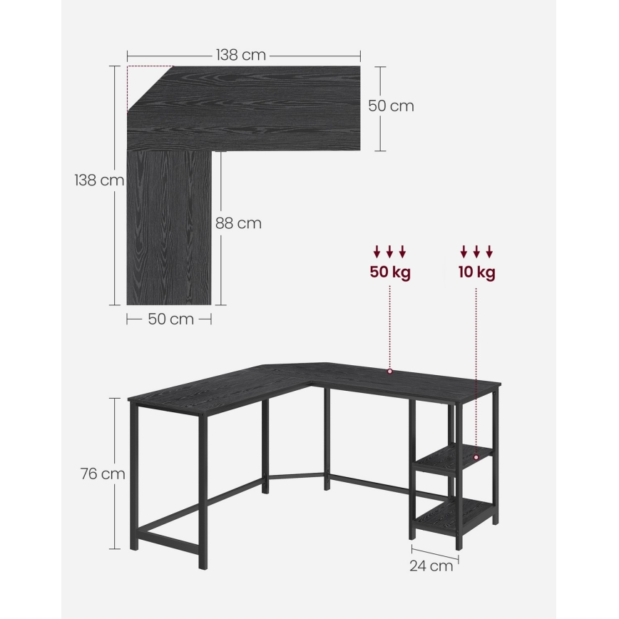 Hjørneskrivebord SOLEA sort