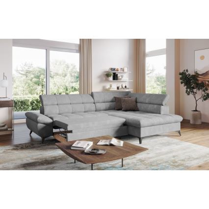 Hjørnesofa med chaiselong i L-form MARANO højre, grå