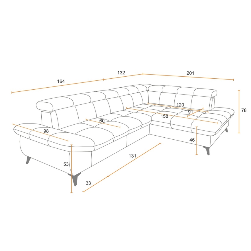 Hjørnesofa med chaiselong i L-form MARANO højre, grå