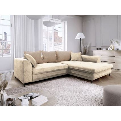 Hjørnesofa med chaiselong og opbevaringsplads i L-form LAGOA højre beige/brun