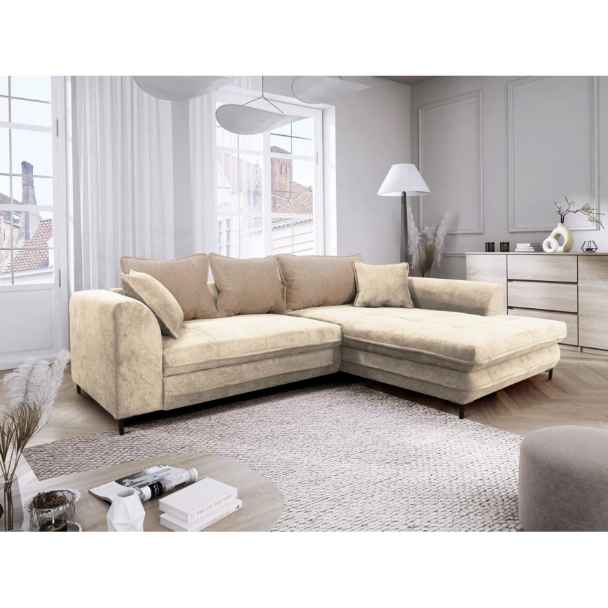 Hjørnesofa med chaiselong og opbevaringsplads i L-form LAGOA højre beige/brun