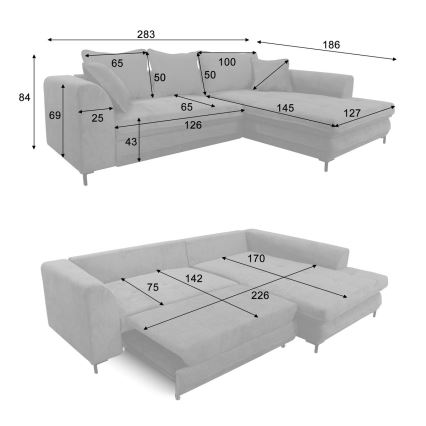 Hjørnesofa med chaiselong og opbevaringsplads i L-form LAGOA højre beige/brun