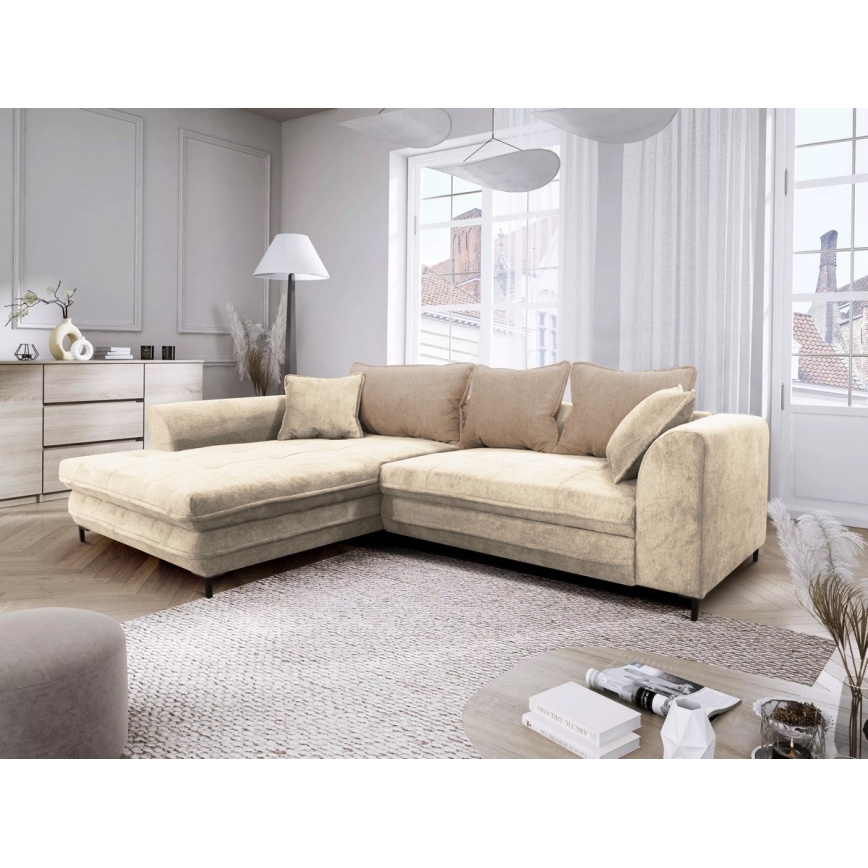 Sammenklappelig hjørnesofa med opbevaringsplads i L-form LAGOA venstrevendt beige/brun