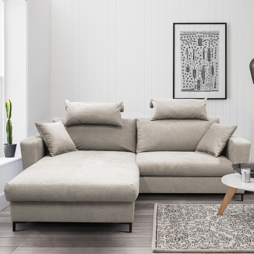 Hjørnesofa med chaiselong og opbevaringsplads i L-form HORTA venstrevendt grå