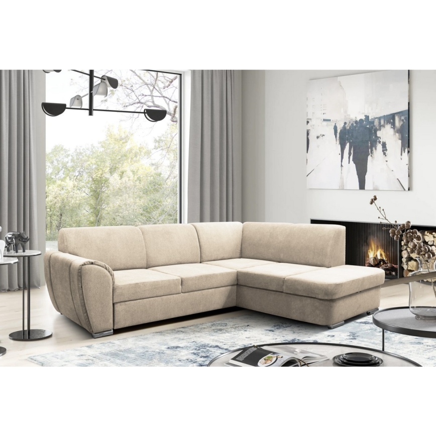 Hjørnesofa med chaiselong og opbevaringsplads i L-form SERPA højre beige