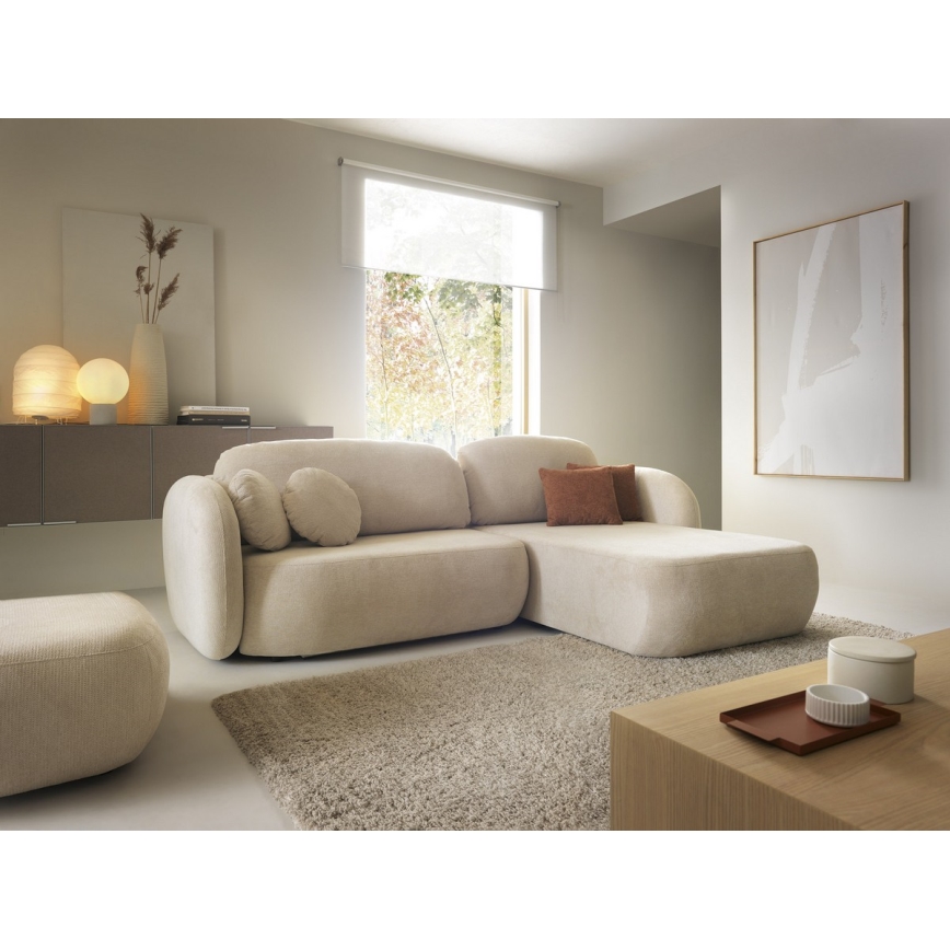 Hjørnesofa med sovefunktion og opbevaringsplads OLBIA højre beige