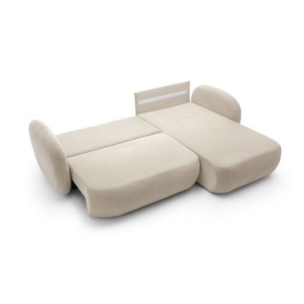 Hjørnesofa med sovefunktion og opbevaringsplads OLBIA højre beige