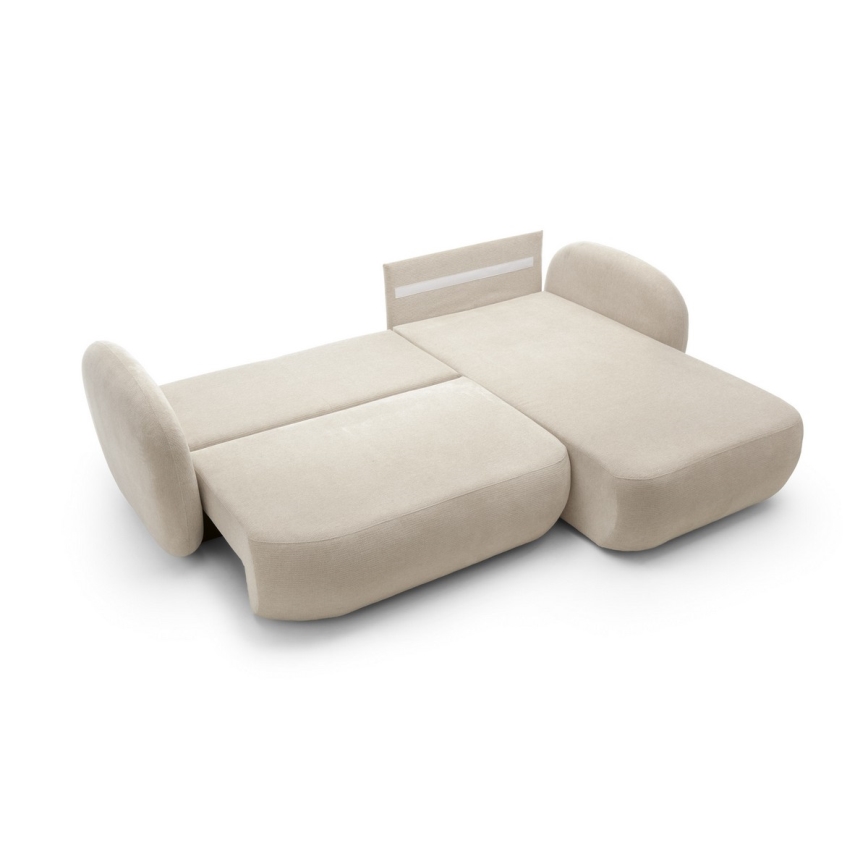 Hjørnesofa med sovefunktion og opbevaringsplads OLBIA højre beige