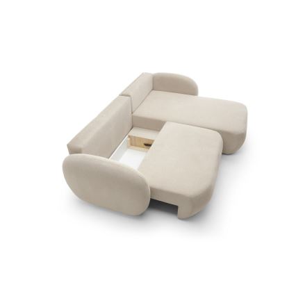 Hjørnesofa med sovefunktion og opbevaringsplads OLBIA højre beige