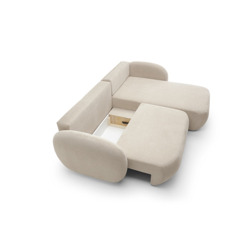 Hjørnesofa med sovefunktion og opbevaringsplads OLBIA højre beige