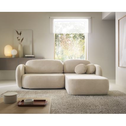 Hjørnesofa med sovefunktion og opbevaringsplads OLBIA højre beige