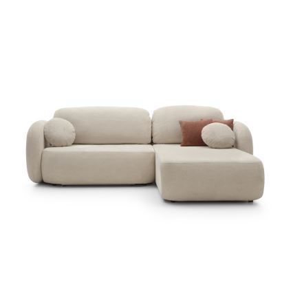 Hjørnesofa med sovefunktion og opbevaringsplads OLBIA højre beige