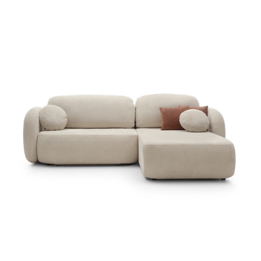 Hjørnesofa med sovefunktion og opbevaringsplads OLBIA højre beige