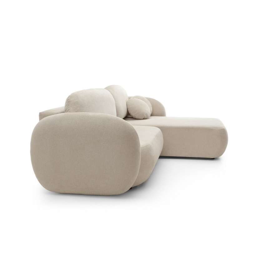 Hjørnesofa med sovefunktion og opbevaringsplads OLBIA højre beige