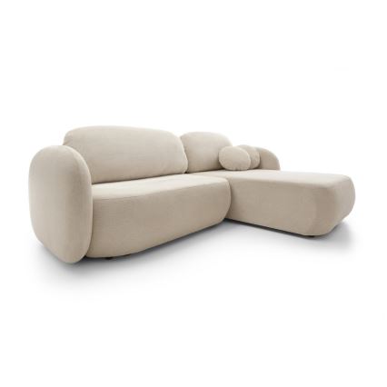 Hjørnesofa med sovefunktion og opbevaringsplads OLBIA højre beige