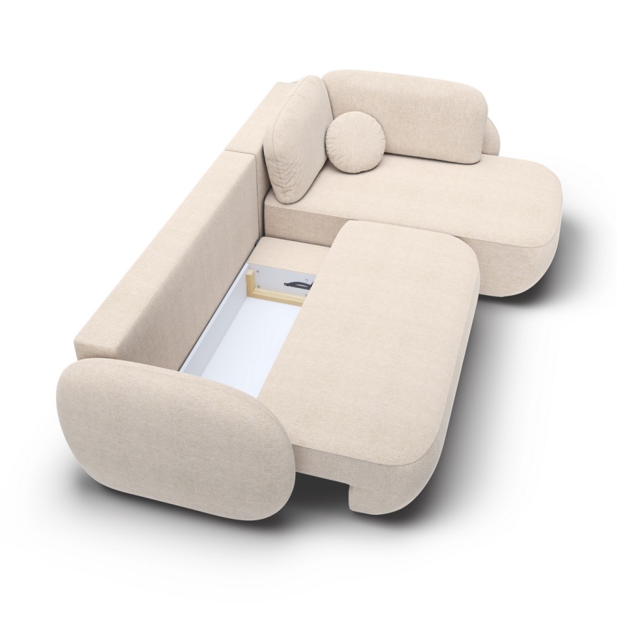 Hjørnesofa med sovefunktion og opbevaringsplads i L-form OLBIA højre beige