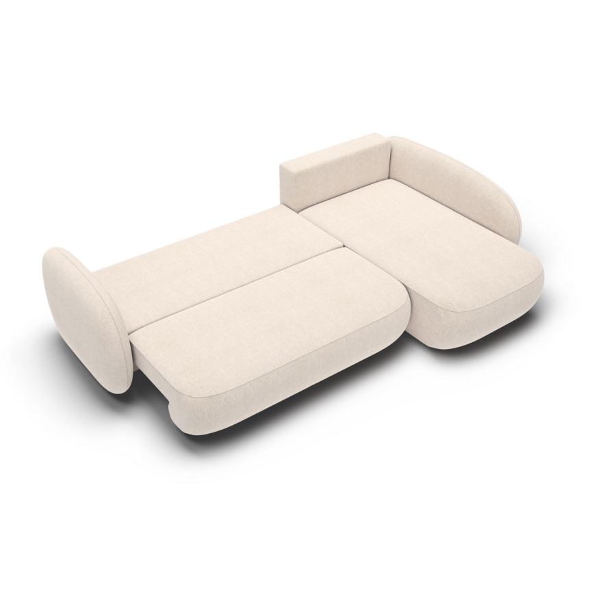 Hjørnesofa med sovefunktion og opbevaringsplads i L-form OLBIA højre beige